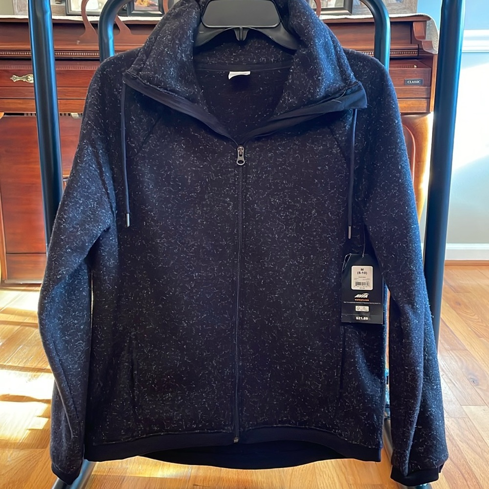 AVIA Polar Fleece Zip-Up Jacket. Size Medium (8-10) Black Speckled NWT! POCKETS